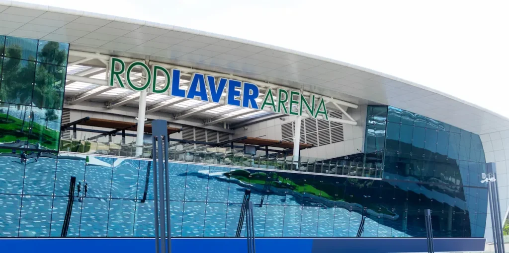 Rod Laver Arena exterior view in Melbourne, Australia, popular sports and entertainment venue.